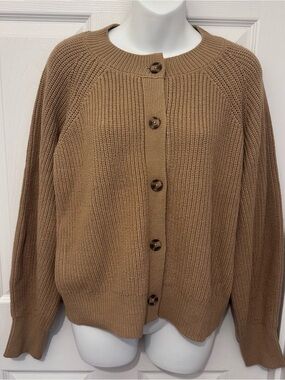 Banana Republic Women's Large Tan Ribbed Knit Button Front Cardigan NWT